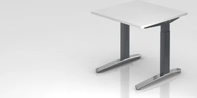 Produktbild von Schreibtisch Mika | Weiß | Graues Gestell poliert | BxT 80x80cm | Arbeitshöhe 65-85cm | höhenjustierbar, 1cm Raster | C-Fuß-Gestell | Rechteckform