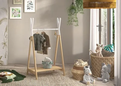 Produktbild von VIPACK - Kleiderständer mit Ablage aus der Serie Kiddy, Ausf. Kiefer massiv natur/weiß lackiert