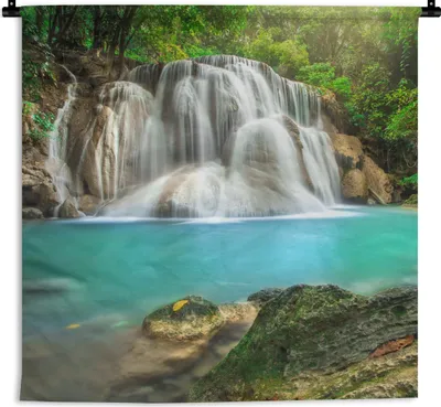 Produktbild von MuchoWow® Wandteppich Wandbehang Wald - Wasserfall - Natur 150x150 cm Tapisserie Dekoration Wandtuch - Wohnaccessoires - Modernes