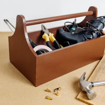 Produktbild von Creative Deco Werkzeugkiste Holz - Werkzeugkasten aus Holz - Maße 34 x 18 x 20,5 cm