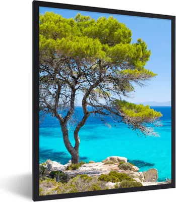 Produktbild von MuchoWow® Gerahmtes Poster Baum - Meer - Tropisch - Sommer 60x80 cm - Poster mit Schwarzem Bilderrahmen Wandposter Rahmen Foto Bilder - Premium - Wanddeko Wohnzimmer