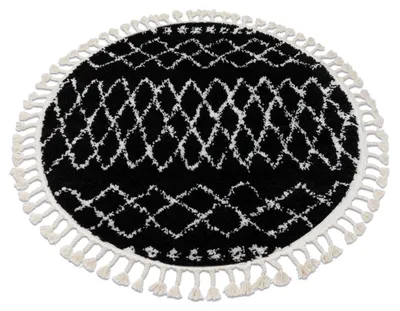 Produktbild von Teppich BERBER ETHNIC G3802 Kreis schwarz / weiß Franse berber marokkanisch shaggy Schwarz rund 160 cm