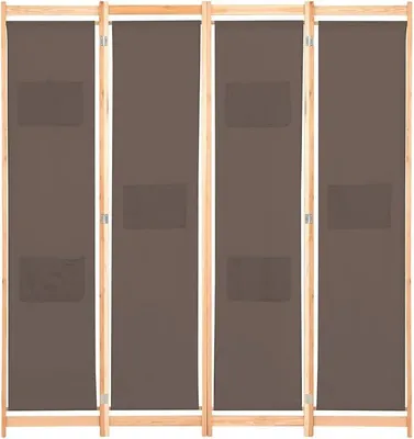 Imagen del producto de Biombo de 4 paneles, 160 cm, de madera y tela, color marrón