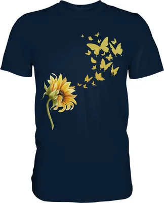 Produktbild von Sonnenblume Sommer Schmetterlinge T-Shirt – Navy / S