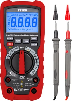 Produktbild von STIER Profi Digital Multimeter, 0,01mV - 1000V, AC/DC, CAT III 1000V, CAT IV 600V, VFD RMS, wasserdicht