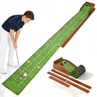 Image de Tapis de golf pour entraînement au putting - Tapis d'entraînement pour green de golf - Retour automatique des balles - Portable - Adapté à un usage intérieur et extérieur, idéal pour les entraînements au bureau - Surface verte