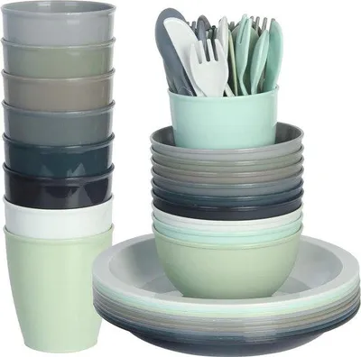 Produktbild von Famanu Kinderservice 54 Teile - Wiederverwendbares Plastik, Bunt