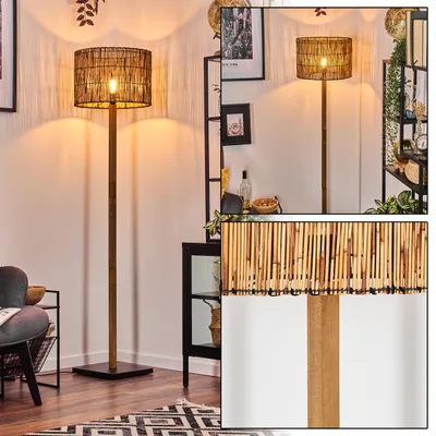 Produktbild von Obenetto Stehlampe mit Holzfuß und Schirm aus Bambus