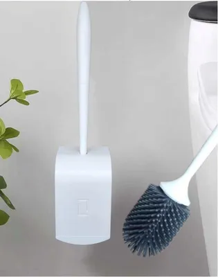 Produktbild von Jumadas - . Toilettenbürste aus Silikon mit an der Wand befestigtem Klebestreifen – Toilettenbürste mit Edelstahlgriff – schönes Design, stehende Toilettengarnitur mit Halter – Toilettenbürste + Halter ohne Bohren – Weiß