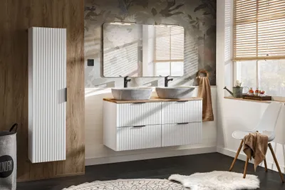 Produktbild von MONTIERT Design Badmöbel Set mit 2 Waschbecken ADEL WEISS 120 cm MDF SOFT-CLOSE komplettes Badmöbel Set