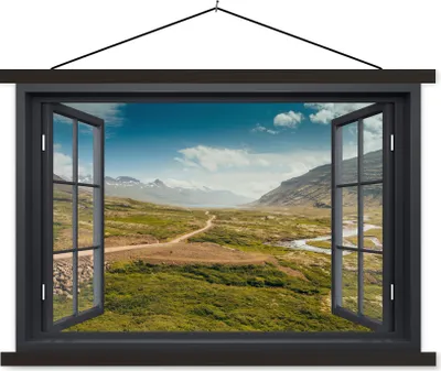Produktbild von MuchoWow® Textilposter Aussicht - Berg - Weg 120x80 cm mit schwarzem Rahmen - Wanddeko