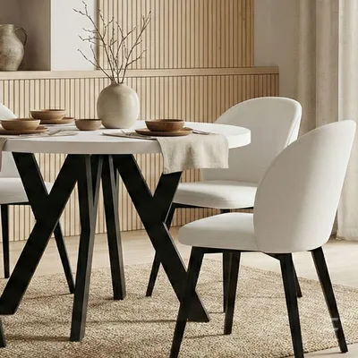 Produktbild von Runder Ausziehbarer Tisch für Esszimmer, PERO, Loft-Stil, Skandinavische, Durchmesser: 120 / 220 cm, Farbe: Weiß /  Schwarz