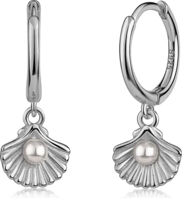 Produktbild von 925 Sterling Silber Creolen Ohrringe vergoldet Muschel mit Perle Material - Silber