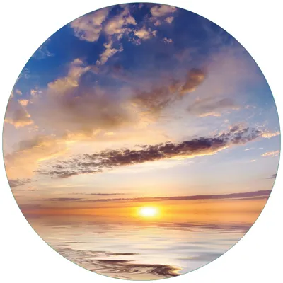 Produktbild von Wallario Premium Glasbild, freischwebende Optik, kräftige Farben, rund 50cm Durchmesser, Motiv Sonnenuntergang über dem Wasser