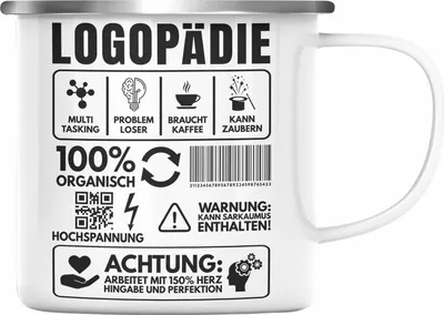 Produktbild von Trendation - Logopädin Spruch Emaille Tasse Geschenk Logopädie Logopäde (Silber)