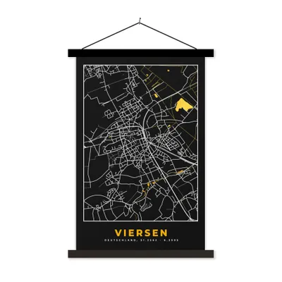 Produktbild von MuchoWow® Textilposter Schwarz und Gold - Stadtplan - Viersen - Deutschland - Karte 40x60 cm mit schwarzem Rahmen - Wanddekorationen