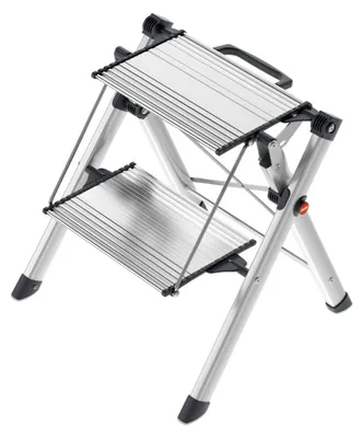 Alu-Klapptritt, 2 Stufen, 150 kg, mit Tragegriff, Soft-Grip-Füßen