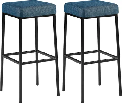 Produktbild von 2er Set Barhocker BIDAN - Stoff Blau 37x37x78 cm | Barstuhl Mit Lehne Tresenhocker Tresenstuhl Kneipenhocker Kneipenstuhl