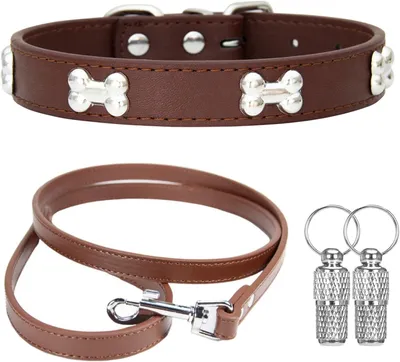 Imagen del producto de Collar de cuero, tamaño pequeño, para perros pequeños y medianos, color marrón