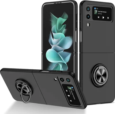 Produktbild von Samsung Z Flip4 Hülle, Dünn Hart PC Schutzhülle mit Ringhalter Ständer für Samsung Galaxy Z Flip 4 5G Schwarz