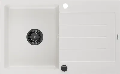 Image de Mexen Bruno Evier 1 cuve en granit avec égouttoir 795 x 495 mm, blanc, siphon noir - 6513791010-20-B