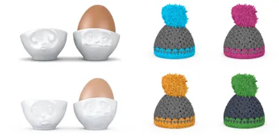 Produktbild von Fiftyeight Eierbecher-Sets Nr. 1 + 2 inkl. Mützen Küssend Verträumt + Och bitte Lecker weiß