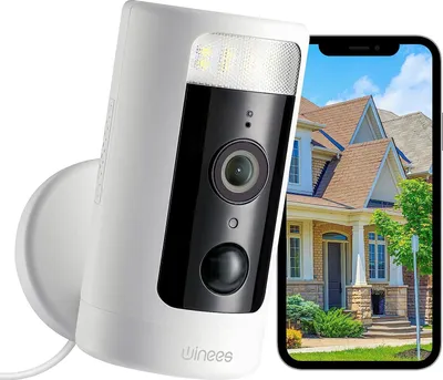 Produktbild von Winees Überwachungskamera, 4MP 2K, WLAN, Schwenkbar 360°, Farb-Nachtsicht, IR, Spotlight, Automatische Verfolgung, Fahrzeug-/Personenerkennung, IP65 Außen, 2-Wege-Audio, Alexa, SD-Speicherung bis 128GB