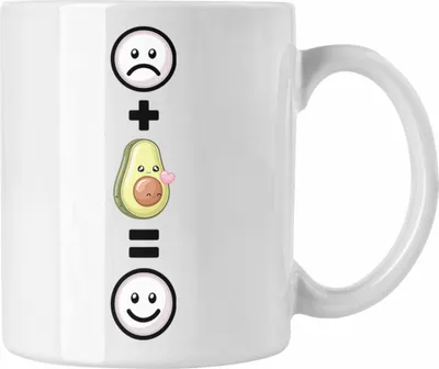 Produktbild von Trendation - Avocado Tasse Geschenk für Avocado Liebhaber  :( + Avocado = :) Lustige Geschenkidee Geburtstag (Weiß)