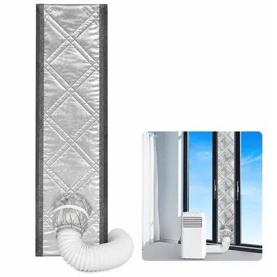 Produktbild von Fensterabdichtung Klimaanlage 100cm für mobile Klimageräte, 3-lagig isoliert mit Aluminium & Oxford Stoff, luftdicht & energieeffizient, einfache Montage mit Klettverschluss
