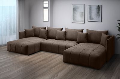 FURMEB24 ASPEN rohová pohovka do U s funkcí spaní s úložným prostorem na ložní prádlo 346x188cm, pohovka ve tvaru U, hnědá barva
