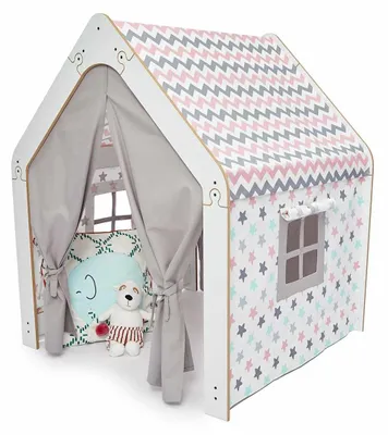 Obrázok produktu pre Skye Decor, moderný detský hrací stan, biely a ružový, 95 x 90 x 114 cm | 100 % MDF, hrúbka 12 mm | vzor v tvare šípky, ideálny do kreatívnych herní a detských izieb.