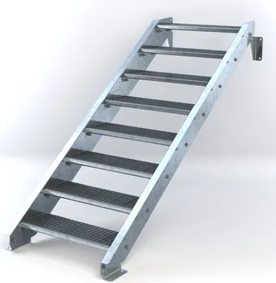 Produktbild von Stahltreppe 8 Stufen bis Höhe 160 cm, Laufbreite : 80 cm kein Geländer ST 3 (31 / 9 mm schmal)