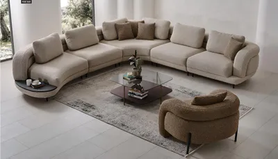 Produktbild von Moderne Wohnzimmergarnitur Beiges Ecksofa Designer Polstersessel