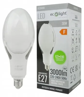 Immagine prodotto di Lampadina LED, attacco E27, adattatore per E40, 30W, luce neutra 4000K, 3000 lumen