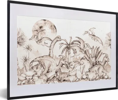 Produktbild von MuchoWow® Gerahmtes Poster Dino - Kinder - Dschungel - Pflanzen - Kinder 60x40 cm - Poster mit Schwarzem Bilderrahmen Wandposter Rahmen Foto Bilder - Schlafzimmer - Plakat in Rahmen - Drucken