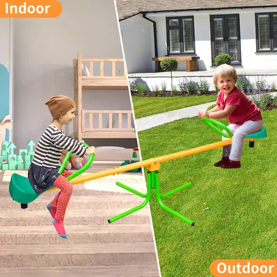 Image de OKWISH Jeu de Bascule - Bascule Enfant 2 Places avec Sièges Antidérapants et Structure Stable, Fer Plastique, Vert Jaune