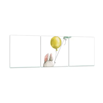 Produktbild von Bilder auf glas - 3 Teile - Häschen Luftballons Kinder - 90x30cm - Glasbilder - Wandbilder - Bilder - zum Aufhängen bereit - Wanddekoration aus Glas - Glas Bilder - Wandbild auf Glas - GCA90x30-4731