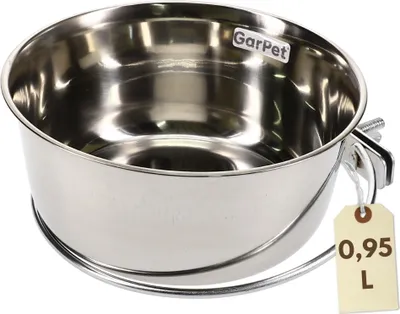 Produktbild von Edelstahlnapf zum Aufhängen Trinknapf Hund Futterschale Vogel Zubehör Napf für Gitterbox Nager Edelstahlnapf mit Befestigung Vogelnapf 0,95 L