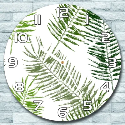 Produktbild von Wanduhr aus Glas Rund fi 30 Palmblätter Exotisch Quarz Deko Wohnzimmer Büro
