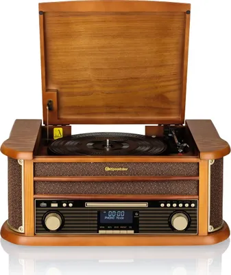Image de Roadstar HIF-1993 D+BT Chaîne hi-fi nostalgique en bois - Chaîne compacte avec platine vinyle, lecteur CD, Bluetooth, platine cassette, radio DAB+/FM RDS et USB