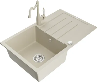 Produktbild von Mexen Bruno 1 Becken-Granitspüle mit Abtropffläche und Mischbatterie Carla, Beige - 6513-69-670700-69