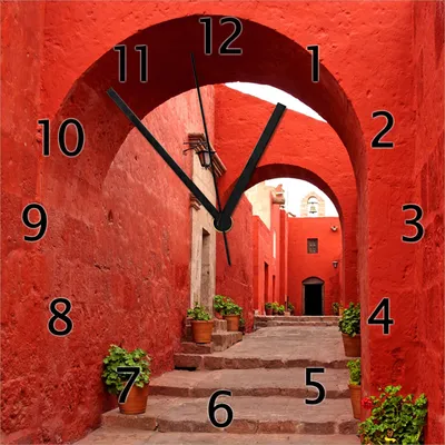 Produktbild von Wallario Design Wanduhr Roter Torbogen aus Echtglas, Größe 30 x 30 cm