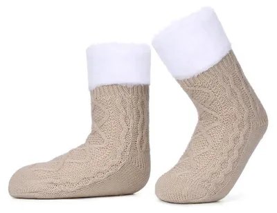Produktbild von Damen Kuschelsocken mit ABS Sohle Wintersocken Warme dicke Stoppersocken mit Anti Rutsch Noppen Hüttensocken Geschenk Flauschig Weihnachtssocken 171beige EU 35-40