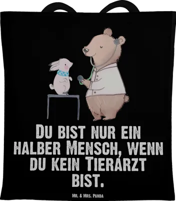 Produktbild von Mr. & Mrs. Panda Shopping Tasche Tierarzt Herz - Schwarz - Geschenk, Tote Bag, Laptoptasche, Jutebeutel, Einkaufstasche, Jutetasche