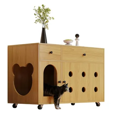 Produktbild von Katzenkloschrank mit abnehmbare Sandablassplatte Haustier-Schrank Katzenschrank Katzenhaus 100×45×66 cm Naturholzfarbe