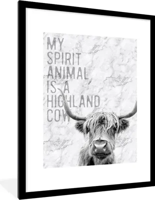 Produktbild von MuchoWow® Gerahmtes Poster Schottischer Highlander - Zitat - Schwarz - Weiß 60x80 cm - Poster mit Schwarzem Bilderrahmen Wandposter Rahmen Foto Bilder - Wohnzimmer - Dekorationen - Prämie
