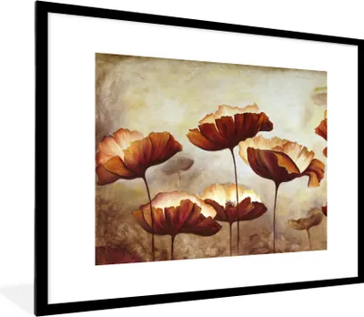Produktbild von MuchoWow® Gerahmtes Poster Malerei - Blumen - Ölfarbe - Pflanzen 80x60 cm - Poster mit Schwarzem Bilderrahmen Wandposter Rahmen Foto Bilder - Schlafzimmer-Dekorationen - Fotoposter