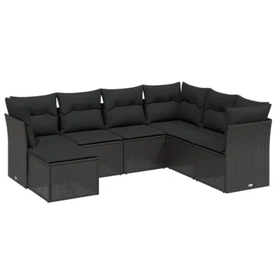Produktbild von vidaXL 7-tlg. Garten-Sofagarnitur mit Kissen Schwarz Poly Rattan