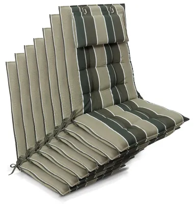 Productafbeelding van Beautissu 7-delige set zittingkussens voor hoge rugleuningen, afmetingen 120x50x8 cm, groen gestreept