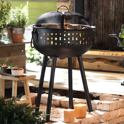 Produktbild von Grill "Black" aus Metall, schwarz, Holzkohlegrill tragbar, Kohlegrill mit Edelstahl-Grillrost & abnehmbarer Haube